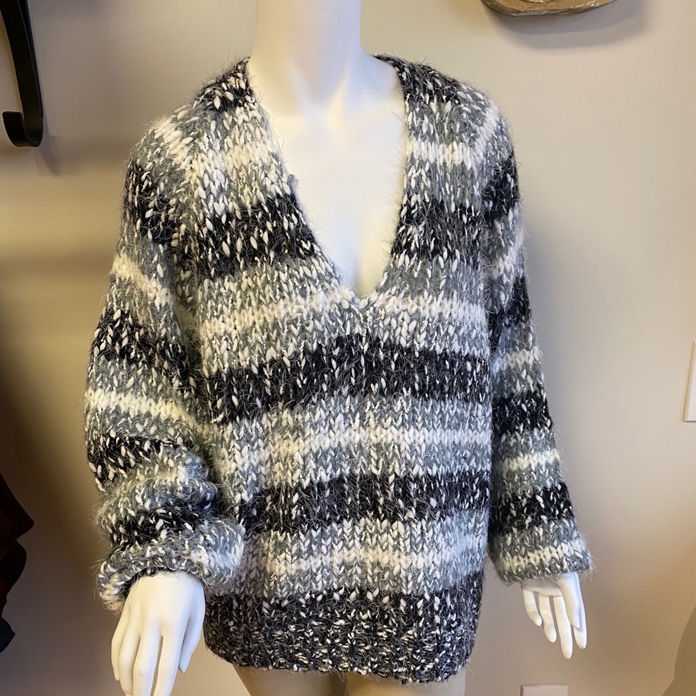 Grey/Black/White striped knit sweater